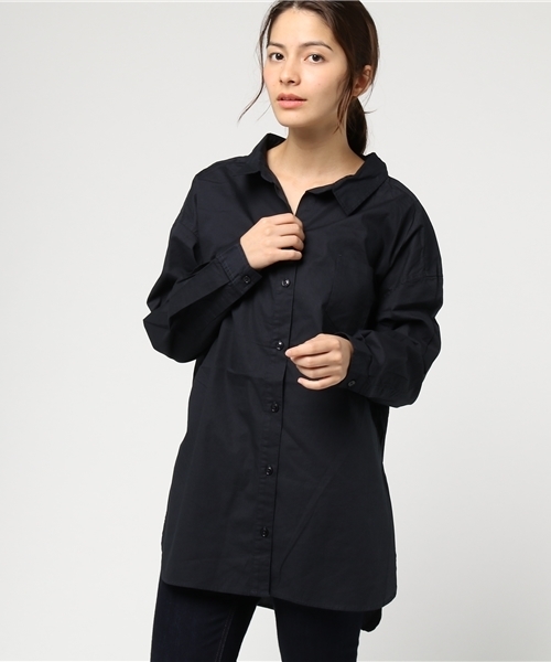 earth music&ecology（アースミュージックアンドエコロジー）の「・タイプライターBIGシャツ（シャツ/ブラウス・レディース・アイボリー/ベージュ/ネイビー/ストライプ・FREE）」の4枚目の写真