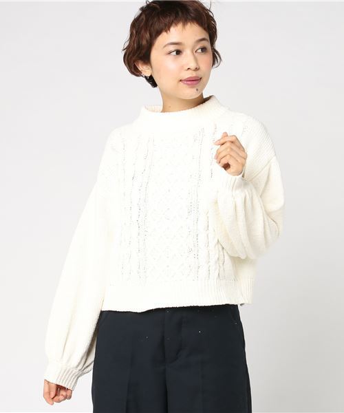 earth music&ecology（アースミュージックアンドエコロジー）の「モールケーブルニットプルオーバー（ニット/セーター・レディース・ブラック/サックスブルー/ピンク/アイボリー・FREE）」の2枚目の写真