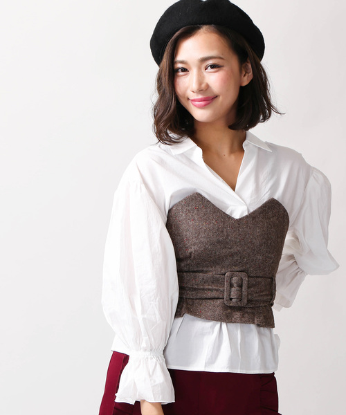 WEGO(ウィゴー)の「WEGO/ベルトマークツイードベアトップ(キャミソール・レディース・グレー系その他/ブラウン系その他・FREE)」の2枚目の写真