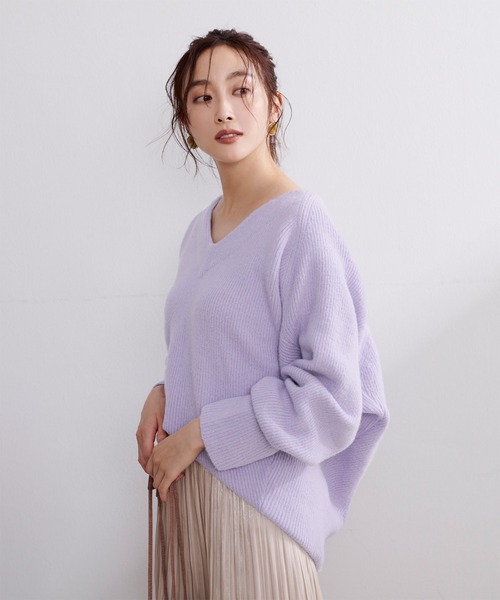 UR'S（ユアーズ）の「Vﾈｯｸｺｸｰﾝﾆｯﾄﾌﾟﾙｵｰﾊﾞｰ（ニット/セーター・レディース・ブラック/ベージュ/パープル/オフホワイト/マスタード/ラベンダー/杢グレー/ピンク系その他・FREE）」の6枚目の写真