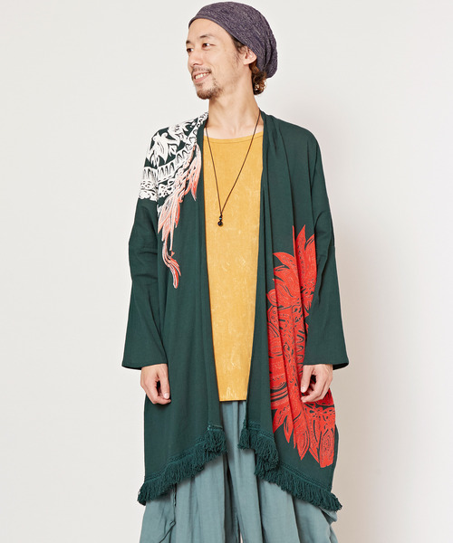 チャイハネ（チャイハネ）の「【チャイハネ】yul トライバル柄フリンジMEN'Sカーディガン（カーディガン/ボレロ・メンズ・ホワイト/ブラック/ブルー/イエロー/カーキ/ライトグレー/ブラック×ブルー/ターコイズブルー/パープル/グリーン系その他/ベージュ/ダークブラック/ダークブルー/ライトカーキ・FREE）」の11枚目の写真