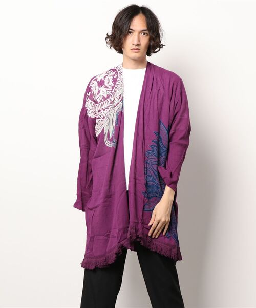 チャイハネ（チャイハネ）の「【チャイハネ】yul トライバル柄フリンジMEN'Sカーディガン（カーディガン/ボレロ・メンズ・ホワイト/ブラック/ブルー/イエロー/カーキ/ライトグレー/ブラック×ブルー/ターコイズブルー/パープル/グリーン系その他/ベージュ/ダークブラック/ダークブルー/ライトカーキ・FREE）」の15枚目の写真