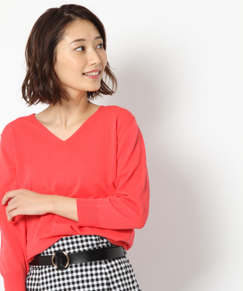 laboratory work（ラボラトリーワーク）の「モダールコットンVネックニットプルオーバー（ニット/セーター・レディース・オフホワイト/杢グレー/グリーン/ピンク・MEDIUM）」の4枚目の写真