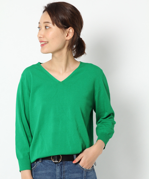 laboratory work（ラボラトリーワーク）の「モダールコットンVネックニットプルオーバー（ニット/セーター・レディース・オフホワイト/杢グレー/グリーン/ピンク・MEDIUM）」の3枚目の写真