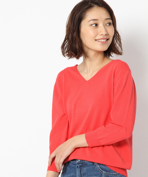 laboratory work（ラボラトリーワーク）の「モダールコットンVネックニットプルオーバー（ニット/セーター・レディース・オフホワイト/杢グレー/グリーン/ピンク・MEDIUM）」の10枚目の写真