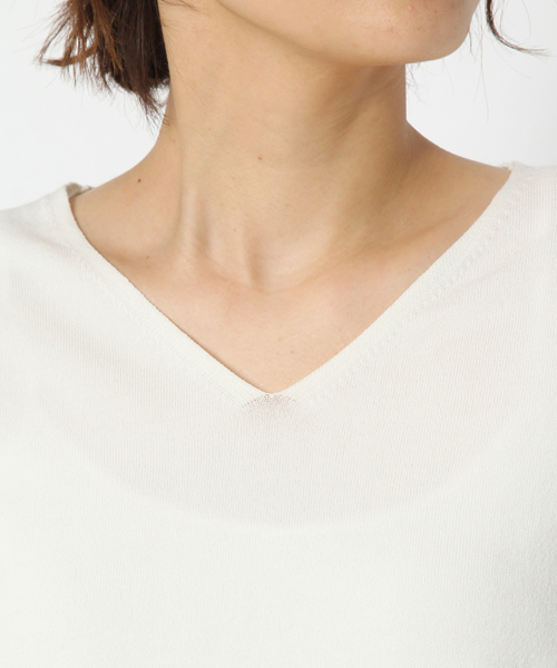 laboratory work（ラボラトリーワーク）の「モダールコットンVネックニットプルオーバー（ニット/セーター・レディース・オフホワイト/杢グレー/グリーン/ピンク・MEDIUM）」の15枚目の写真