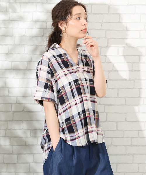 ROPE' PICNIC（ロペピクニック）の「チェックガラスキッパーブラウス（シャツ/ブラウス・レディース・ブラック系その他/グリーン系その他/ブルー系その他/ブルー系その他2・38/40）」の4枚目の写真