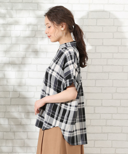 ROPE' PICNIC（ロペピクニック）の「チェックガラスキッパーブラウス（シャツ/ブラウス・レディース・ブラック系その他/グリーン系その他/ブルー系その他/ブルー系その他2・38/40）」の5枚目の写真
