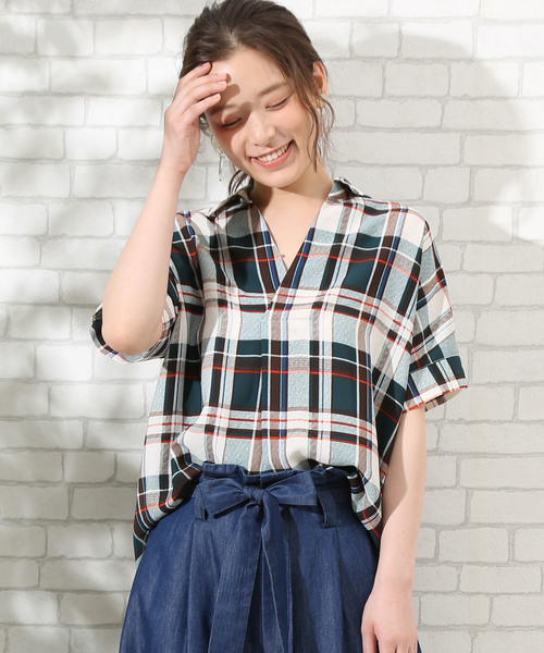 ROPE' PICNIC（ロペピクニック）の「チェックガラスキッパーブラウス（シャツ/ブラウス・レディース・ブラック系その他/グリーン系その他/ブルー系その他/ブルー系その他2・38/40）」の13枚目の写真