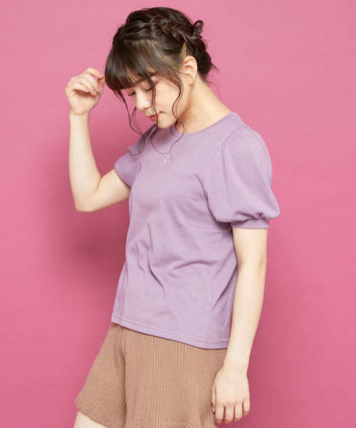 OLIVE des OLIVE（オリーブデオリーブ）の「刺繍 パフT（Tシャツ/カットソー・レディース・ホワイト/ブラック/パープル/ボルドー・FREE）」の5枚目の写真