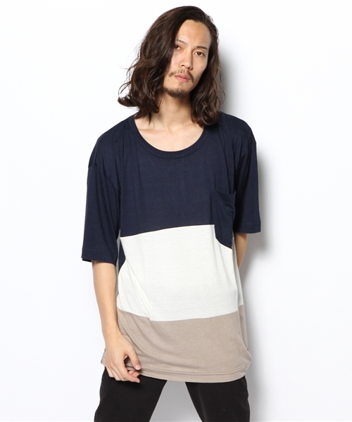 Lui's（ルイス）の「Lui's バイカラーBIG Tシャツ（Tシャツ/カットソー・メンズ・ブルー/チャコールグレー・FREE）」の8枚目の写真