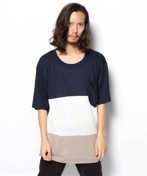 Lui's（ルイス）の「Lui's バイカラーBIG Tシャツ（Tシャツ/カットソー・メンズ・ブルー/チャコールグレー・FREE）」の3枚目の写真