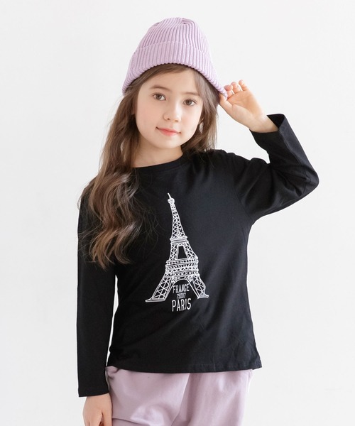 Bee des Bee（ビーデスビー）の「【コットン100％】長袖プリントTシャツ（Tシャツ/カットソー・キッズ・ブラック/ピンク/ミント/ブラック系その他/グレー系その他2/ブラック系その他3/グレー/ブラック系その他2/グリーン系その他/グレー系その他/ブラック系その他4/ホワイト/ブラック系その他5/カーキ/ベビーピンク/ブラック系その他6/ブラック系その他7/モカ/サックスブルー/ブラウン/ネイビー・110cm/100cm/120cm/130cm/140cm/150cm）」の5枚目の写真