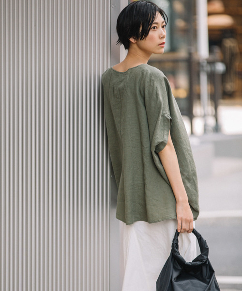 Munich（ミューニック）の「60sフレンチリネンキーネックビッグシルエットブラウス（シャツ/ブラウス・レディース・ホワイト/ベージュ/カーキ/キャメル/ブラック/ネイビー/モカ・FREE）」の10枚目の写真