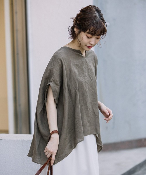 Munich（ミューニック）の「60sフレンチリネンキーネックビッグシルエットブラウス（シャツ/ブラウス・レディース・ホワイト/ベージュ/カーキ/キャメル/ブラック/ネイビー/モカ・FREE）」の21枚目の写真