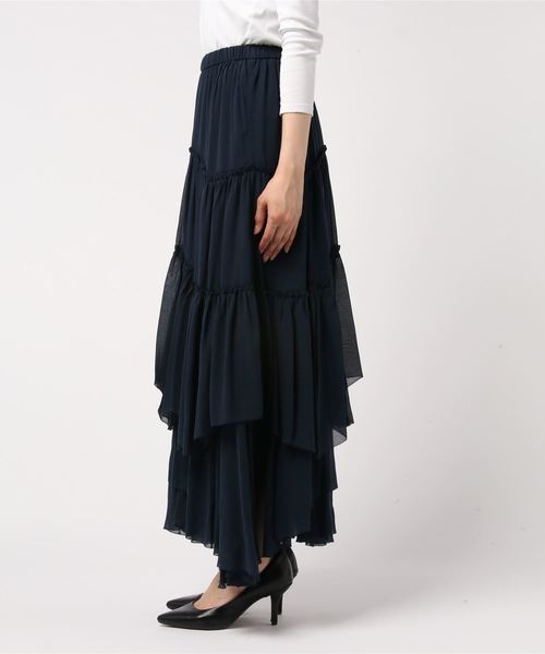 CASA FLINE（カーサフライン）の「コットンキュプラティアードスカート（スカート・レディース・ホワイト/ネイビー・FREE）」の4枚目の写真