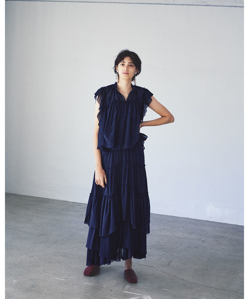 CASA FLINE（カーサフライン）の「コットンキュプラティアードスカート（スカート・レディース・ホワイト/ネイビー・FREE）」の6枚目の写真