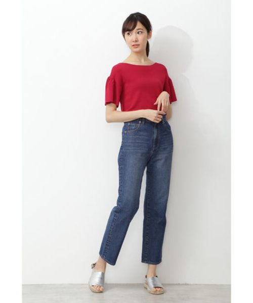 NATURAL BEAUTY BASIC（ナチュラルビューティーベーシック）の「[洗える]フレアスリーブニット（ニット/セーター・レディース・ネイビー/レッド/オフホワイト・MEDIUM）」の4枚目の写真