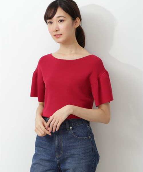 NATURAL BEAUTY BASIC（ナチュラルビューティーベーシック）の「[洗える]フレアスリーブニット（ニット/セーター・レディース・ネイビー/レッド/オフホワイト・MEDIUM）」の14枚目の写真