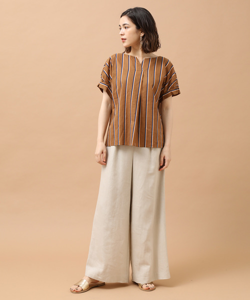 SALON adam et rope'(サロン アダム エ ロペ)の「RE/LIワイドパンツ(その他パンツ・レディース・ダークブラウン/ベージュ/ブルー・S/M)」の4枚目の写真