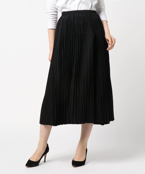 STYLEBLOCK（スタイルブロック）の「ラメポンチミモレ丈プリーツスカート（スカート・レディース・ブラック/カーキ/ベージュ/マスタード/ボルドー・M）」の2枚目の写真