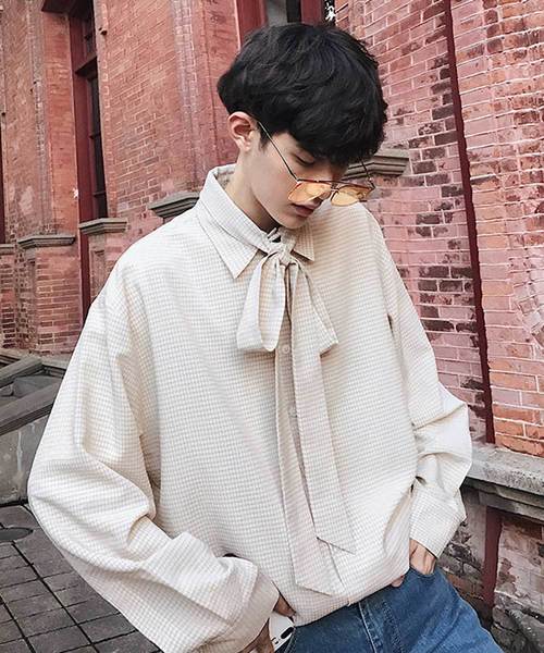 MGV（エムジーヴィー）の「【MGV】シジラチェックオーバーサイズボウタイつきデザインシャツ（シャツ/ブラウス・メンズ・ブラック/ベージュ・MEDIUM/LARGE/X-LARGE）」の2枚目の写真