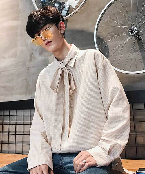 MGV（エムジーヴィー）の「【MGV】シジラチェックオーバーサイズボウタイつきデザインシャツ（シャツ/ブラウス・メンズ・ブラック/ベージュ・MEDIUM/LARGE/X-LARGE）」の7枚目の写真