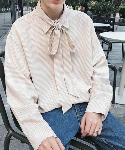 MGV（エムジーヴィー）の「【MGV】シジラチェックオーバーサイズボウタイつきデザインシャツ（シャツ/ブラウス・メンズ・ブラック/ベージュ・MEDIUM/LARGE/X-LARGE）」の10枚目の写真