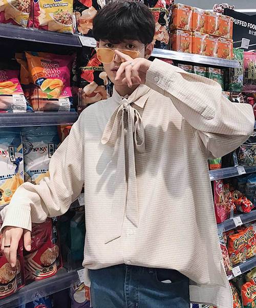 MGV（エムジーヴィー）の「【MGV】シジラチェックオーバーサイズボウタイつきデザインシャツ（シャツ/ブラウス・メンズ・ブラック/ベージュ・MEDIUM/LARGE/X-LARGE）」の12枚目の写真