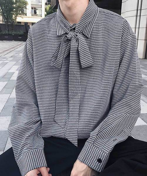 MGV（エムジーヴィー）の「【MGV】シジラチェックオーバーサイズボウタイつきデザインシャツ（シャツ/ブラウス・メンズ・ブラック/ベージュ・MEDIUM/LARGE/X-LARGE）」の13枚目の写真