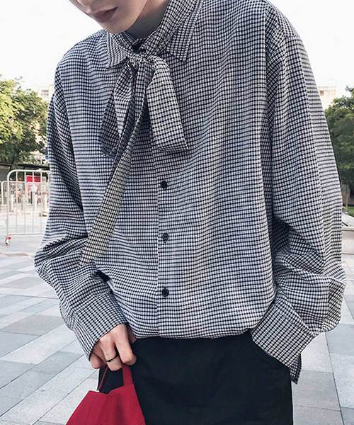 MGV（エムジーヴィー）の「【MGV】シジラチェックオーバーサイズボウタイつきデザインシャツ（シャツ/ブラウス・メンズ・ブラック/ベージュ・MEDIUM/LARGE/X-LARGE）」の15枚目の写真