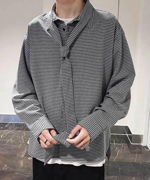 MGV（エムジーヴィー）の「【MGV】シジラチェックオーバーサイズボウタイつきデザインシャツ（シャツ/ブラウス・メンズ・ブラック/ベージュ・MEDIUM/LARGE/X-LARGE）」の17枚目の写真