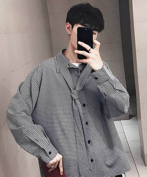 MGV（エムジーヴィー）の「【MGV】シジラチェックオーバーサイズボウタイつきデザインシャツ（シャツ/ブラウス・メンズ・ブラック/ベージュ・MEDIUM/LARGE/X-LARGE）」の18枚目の写真