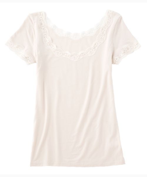 PEACH JOHN（ピーチジョン）の「【保湿加工の生地がフィット！抗菌防臭・消臭加工した汗取りパッド付き】Ｉｔ’ｓモイスティ半袖（インナーウェア/肌着・レディース・ブラック/ネイビー/オフホワイト/ピンク/ブラック系その他/グレー/ホワイト系その他/ピンク系その他/チャコール/ブルー/スモークピンク/ホワイト系その他2/ライトピンク/グレー系その他/チャコールグレー/ホワイト×グレー/コーラルピンク/ブラック×ピンク/ダークグレー/ヘザーチャコール/スミクロ/ホワイト×ピンク/ライトベージュ/ライトグレー/チャコールグレー×ブラック/ダークネイビー・SMALL/MEDIUM/LARGE）」の2枚目の写真