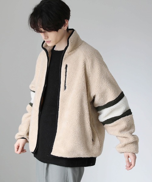 ASTRONOMY（アストロノミー）の「シープボアスタンドネックジップジャケット オーバーサイズ アウター（ブルゾン・メンズ・ホワイト/ブラック/ベージュ/ネイビー/グレー/カーキ/モカ/ブラック系その他/ベージュ系その他/チャコール・S/M/L/XL）」の8枚目の写真