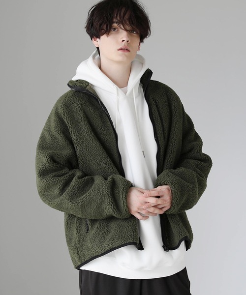 ASTRONOMY（アストロノミー）の「シープボアスタンドネックジップジャケット オーバーサイズ アウター（ブルゾン・メンズ・ホワイト/ブラック/ベージュ/ネイビー/グレー/カーキ/モカ/ブラック系その他/ベージュ系その他/チャコール・S/M/L/XL）」の9枚目の写真