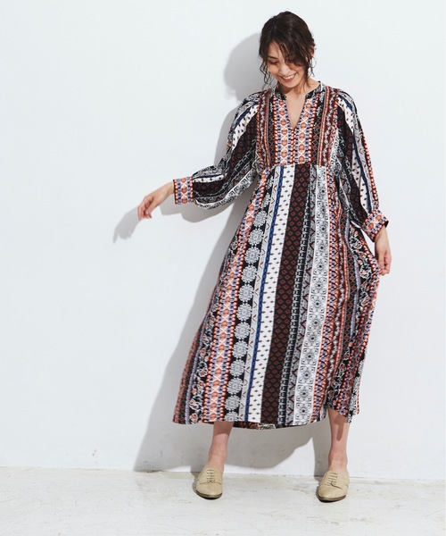 Old Clothストライププリント バンドカラー ワンピース ワンピース ワンピース ワンピース A I C エーアイシー のファッション
