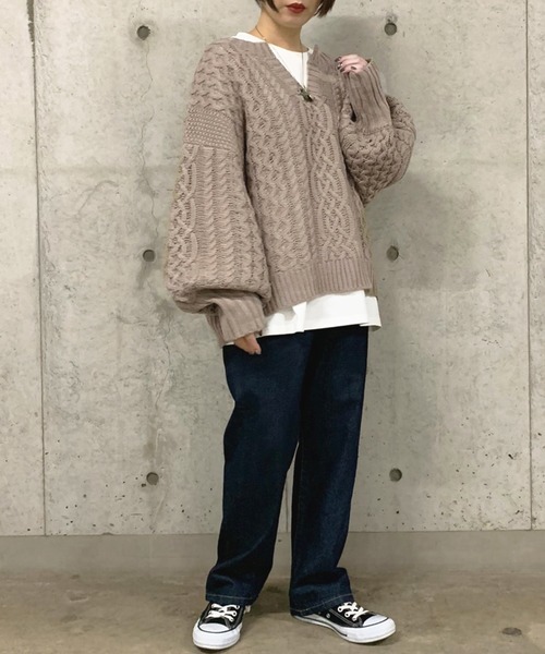 apres jour mignon(アプレジュールミニョン)の「ケーブルキーネックニット【ZOZOTOWN限定アイテム】(ニット/セーター・レディース・アイボリー/スモークピンク/モカ・フリー)」の20枚目の写真