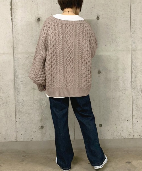 apres jour mignon(アプレジュールミニョン)の「ケーブルキーネックニット【ZOZOTOWN限定アイテム】(ニット/セーター・レディース・アイボリー/スモークピンク/モカ・フリー)」の22枚目の写真