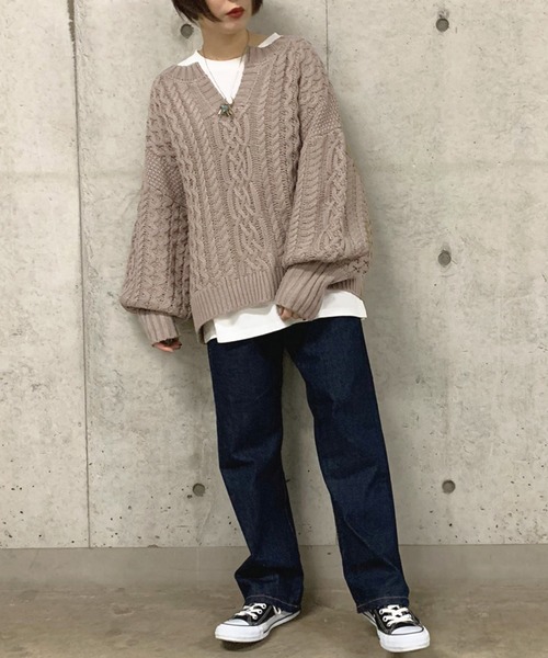 apres jour mignon(アプレジュールミニョン)の「ケーブルキーネックニット【ZOZOTOWN限定アイテム】(ニット/セーター・レディース・アイボリー/スモークピンク/モカ・フリー)」の21枚目の写真