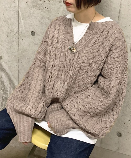 apres jour mignon(アプレジュールミニョン)の「ケーブルキーネックニット【ZOZOTOWN限定アイテム】(ニット/セーター・レディース・アイボリー/スモークピンク/モカ・フリー)」の18枚目の写真