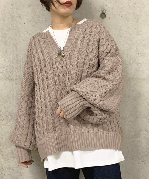 apres jour mignon(アプレジュールミニョン)の「ケーブルキーネックニット【ZOZOTOWN限定アイテム】(ニット/セーター・レディース・アイボリー/スモークピンク/モカ・フリー)」の14枚目の写真