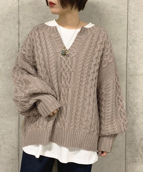 apres jour mignon(アプレジュールミニョン)の「ケーブルキーネックニット【ZOZOTOWN限定アイテム】(ニット/セーター・レディース・アイボリー/スモークピンク/モカ・フリー)」の15枚目の写真