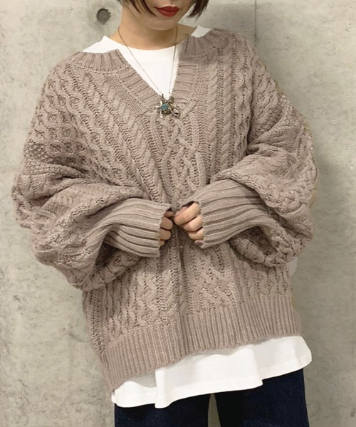 apres jour mignon(アプレジュールミニョン)の「ケーブルキーネックニット【ZOZOTOWN限定アイテム】(ニット/セーター・レディース・アイボリー/スモークピンク/モカ・フリー)」の16枚目の写真