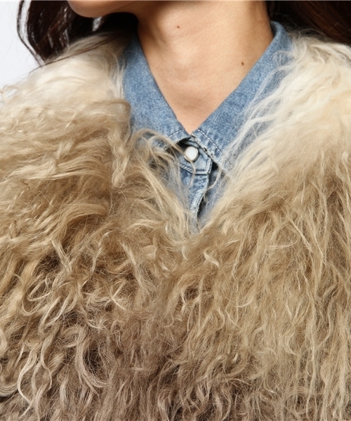 goaチベットグラデーションファー変形ロングベスト goa チベットファー