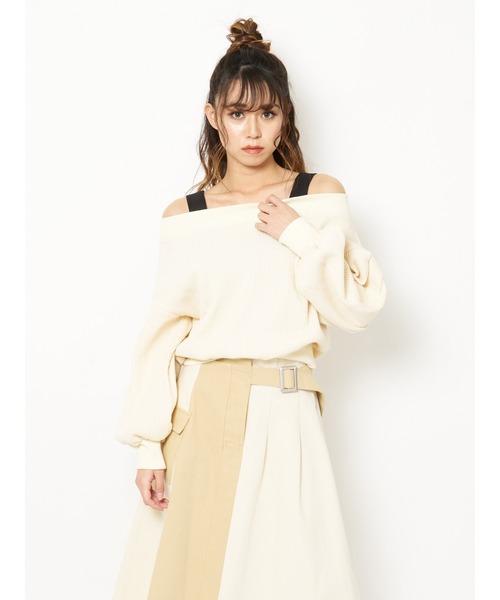 SPIRALGIRL（スパイラルガール）の「オフショルダー２Ｗａｙサーマルトップス（Tシャツ/カットソー・レディース・オフホワイト/ブルー/ベージュ・FREE）」の6枚目の写真
