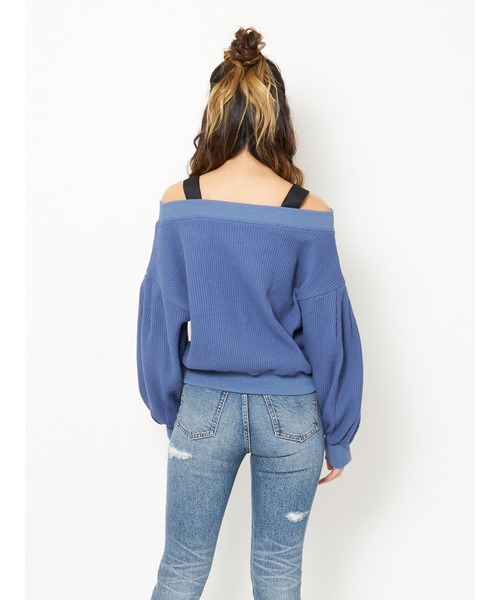 SPIRALGIRL（スパイラルガール）の「オフショルダー２Ｗａｙサーマルトップス（Tシャツ/カットソー・レディース・オフホワイト/ブルー/ベージュ・FREE）」の10枚目の写真