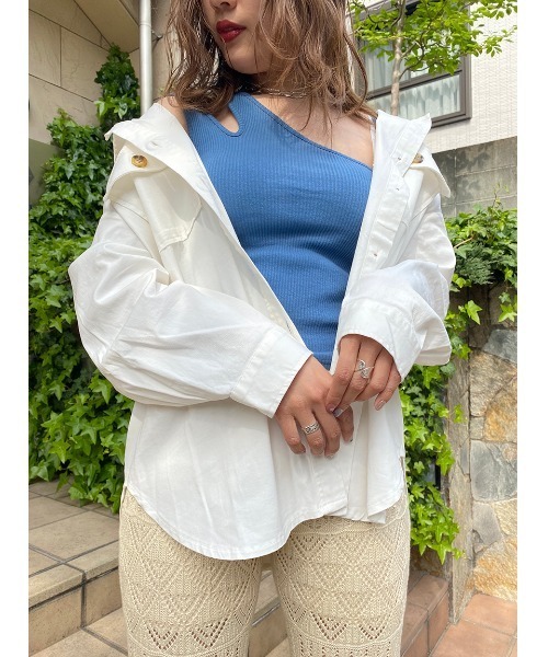 one way（ワンウェイ）の「スラッシュワンショルタンク（タンクトップ・レディース・ホワイト/ブラック/ライトブラウン/ライトブルー・FREE）」の4枚目の写真