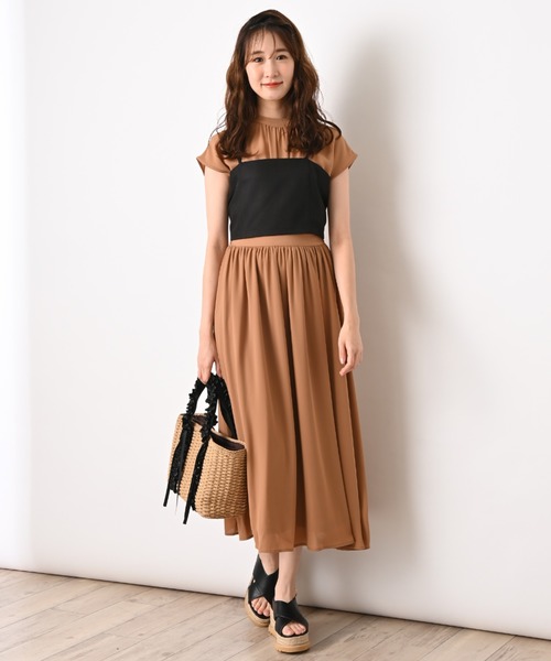 INTERPLANET（インタープラネット）の「【WEB限定】ジョーゼットビスチェ付きワンピース（ワンピース・レディース・ブラック/ベージュ/キャメル・FREE）」の7枚目の写真