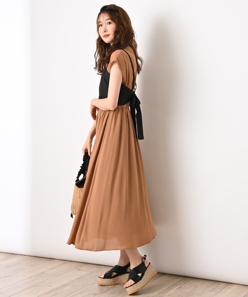 INTERPLANET（インタープラネット）の「【WEB限定】ジョーゼットビスチェ付きワンピース（ワンピース・レディース・ブラック/ベージュ/キャメル・FREE）」の8枚目の写真